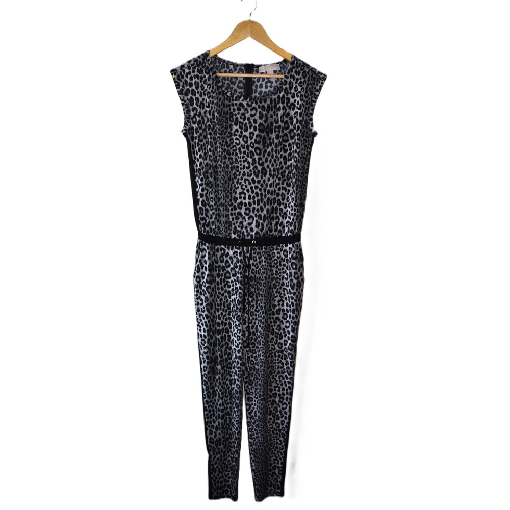 Michael Michael Kors Jumpsuit Womens S Gray Black Leopard Print Sleeveless Edgy